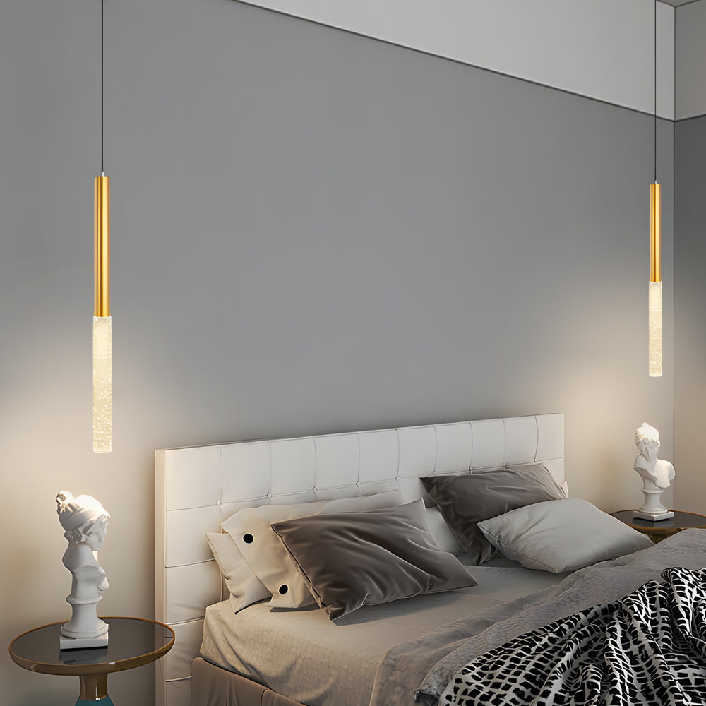 Modern Gold Cylinder LED Pendant Light with Bubbles Shade and 3 Step Dimming Hanging Lamp