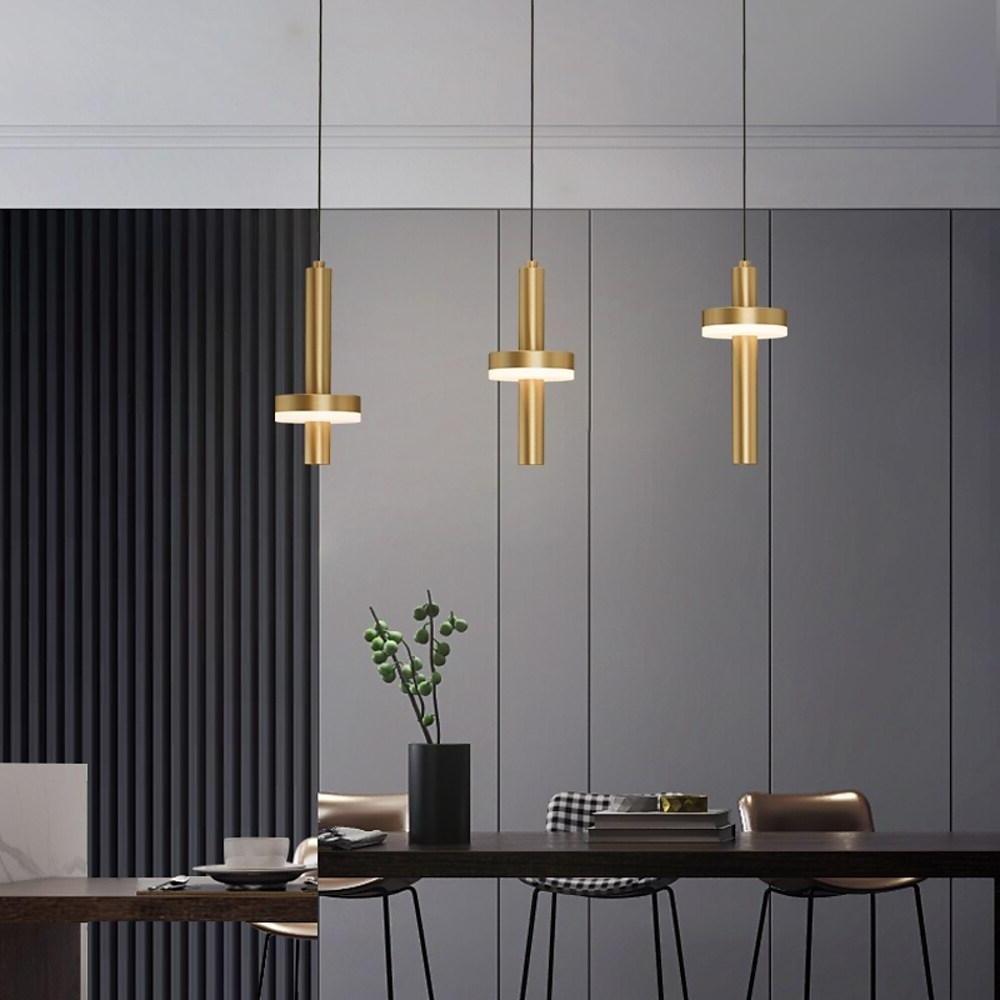 Modern Gold Cylinder LED Pendant Lighting for Kitchen Island and Living Room Adjustable Nordic Hanging Lamp