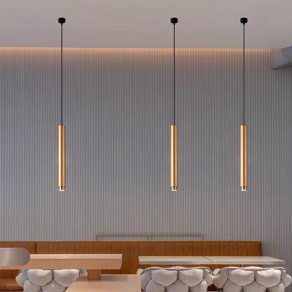 Modern Gold Cylindrical LED Pendant Light Adjustable Hanging Island Lighting for Kitchen and Dining Room