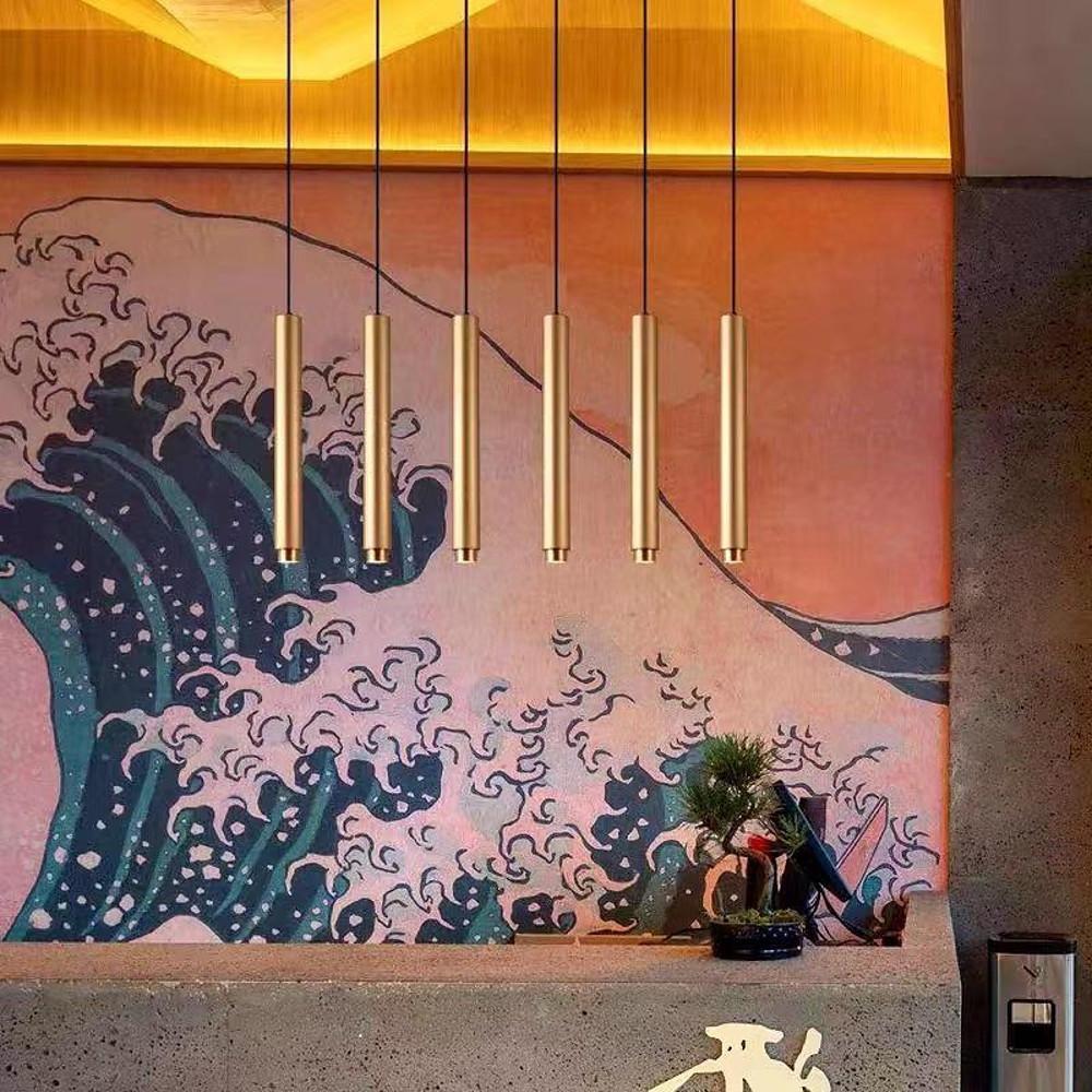 Modern Gold Cylindrical LED Pendant Light Adjustable Hanging Island Lighting for Kitchen and Dining Room