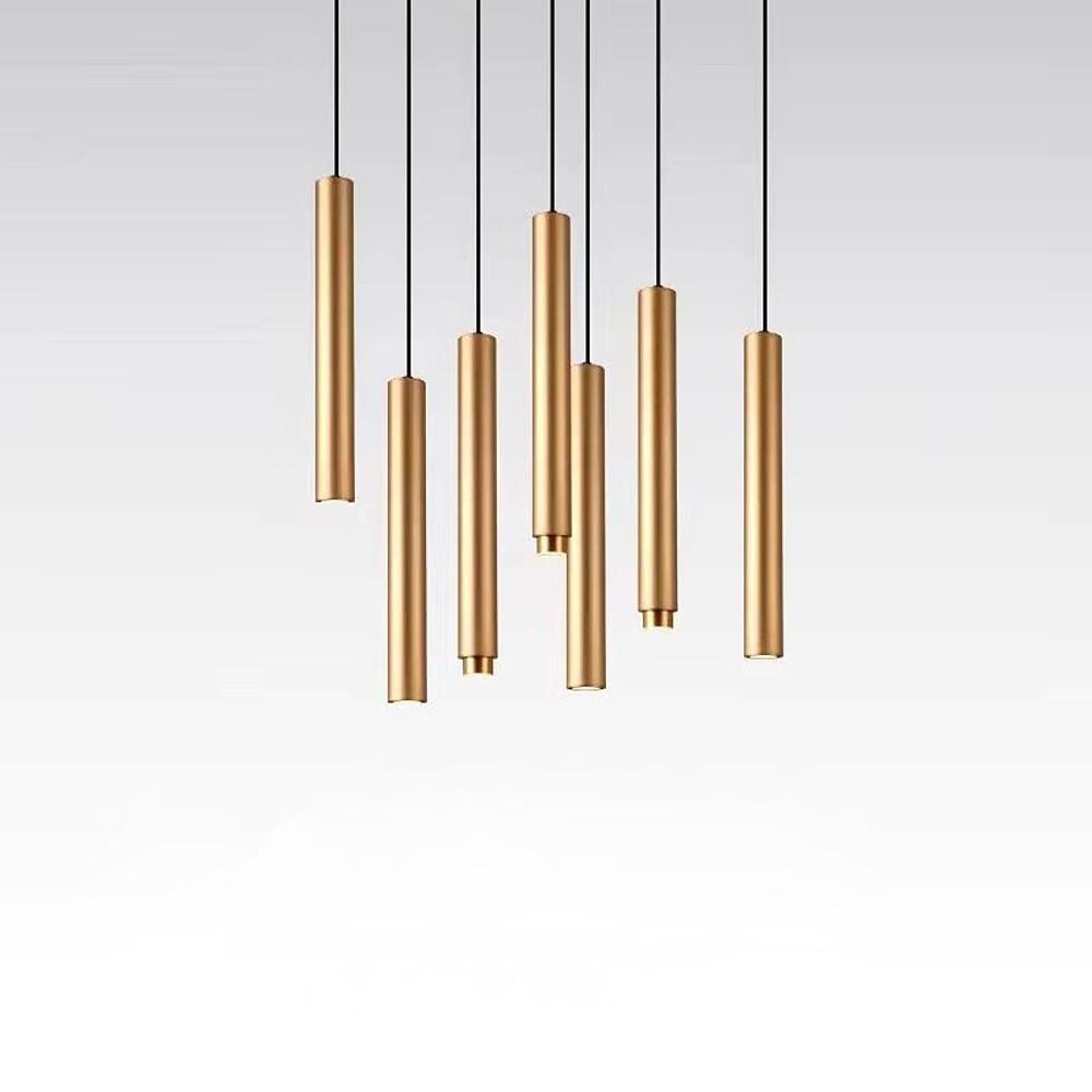 Modern Gold Cylindrical LED Pendant Light Adjustable Hanging Island Lighting for Kitchen and Dining Room