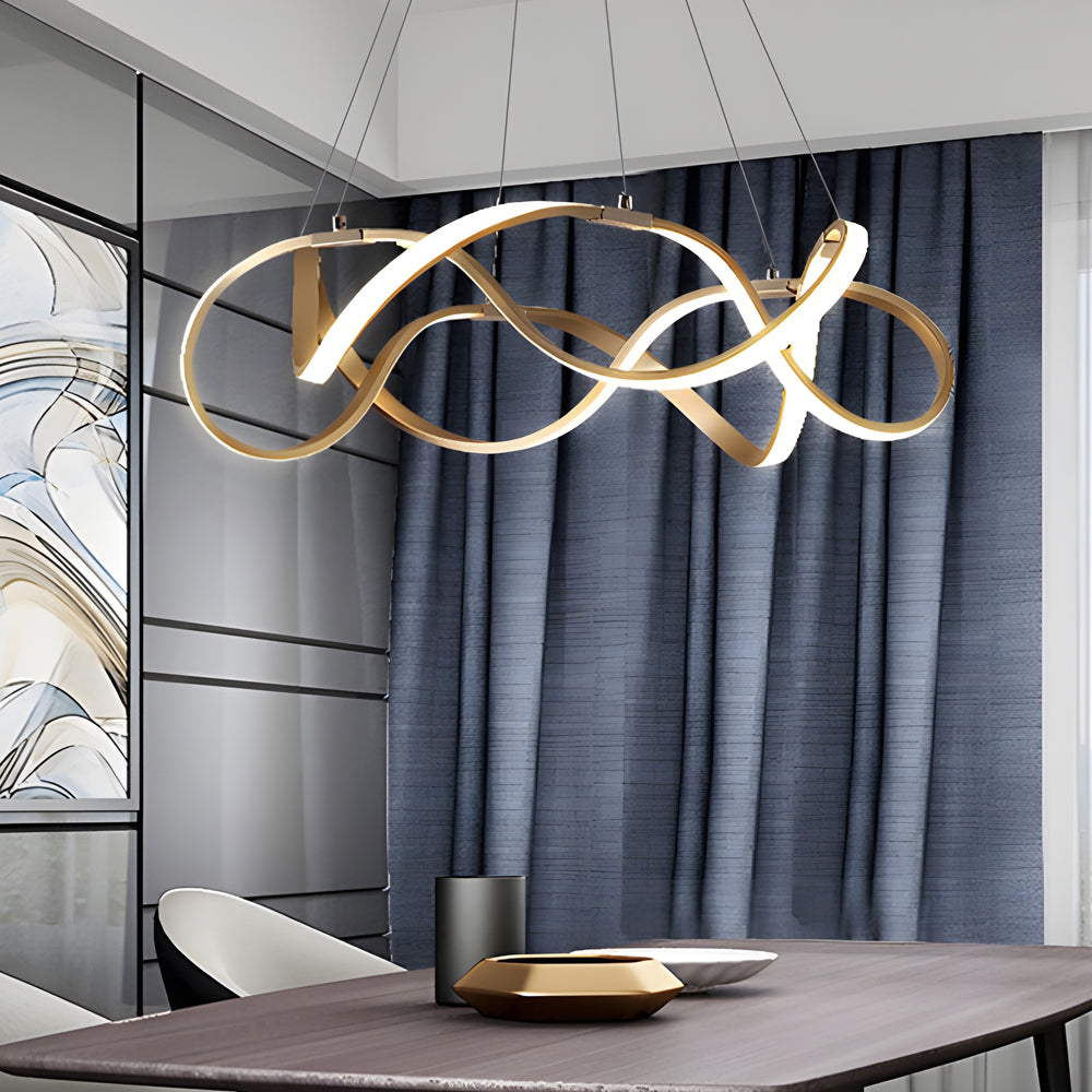 Modern Gold Dimmable LED Round Chandelier Aluminum Geometric Ceiling Light Fixture