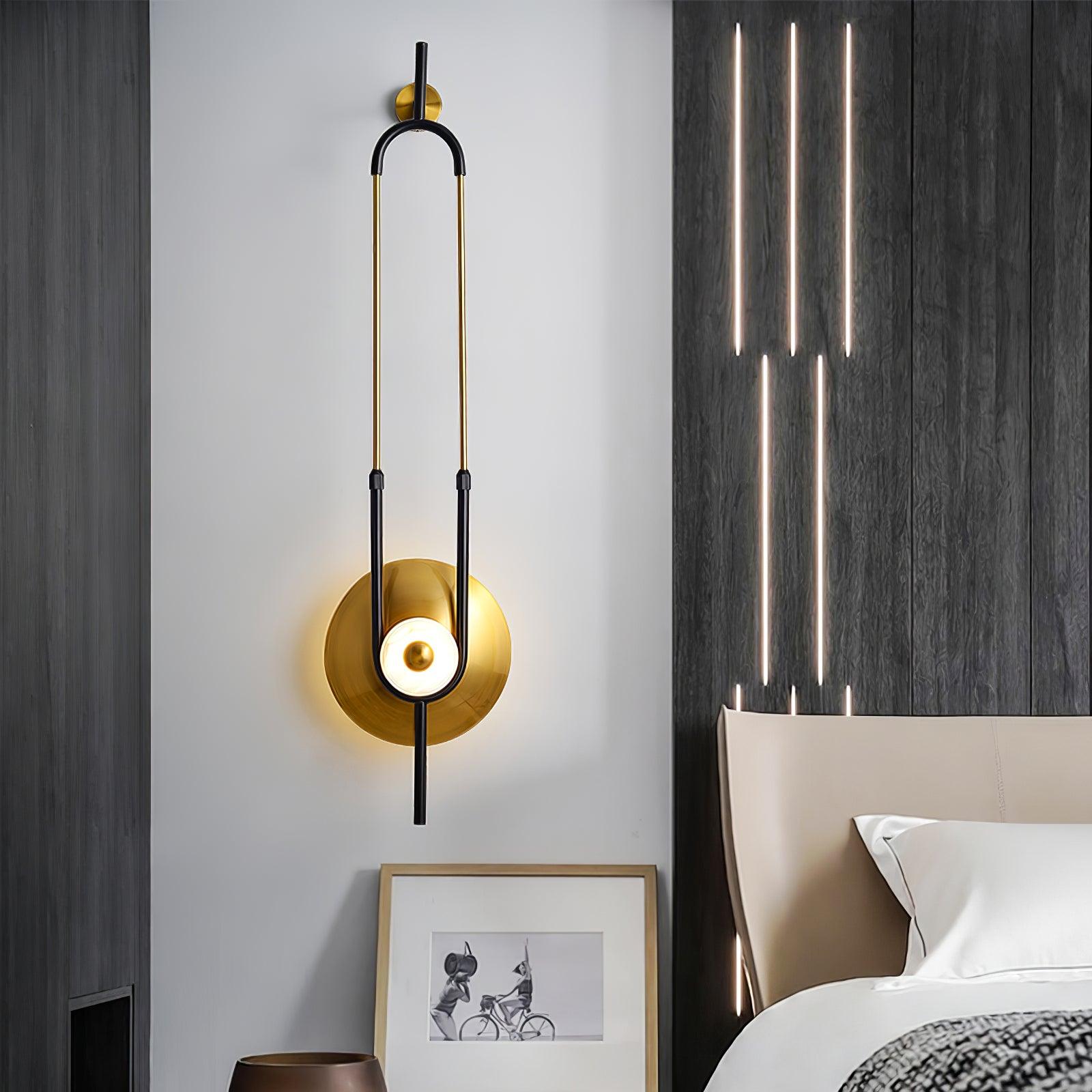 Modern Gold Ellipse Ring Marble LED Wall Sconce Tall Luxury Interior Accent Light
