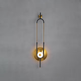 Modern Gold Ellipse Ring Marble LED Wall Sconce Tall Luxury Interior Accent Light