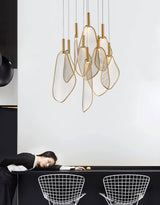 Modern Gold Fan Shape Pendant Light Integrated LED Tropical Design Chandelier
