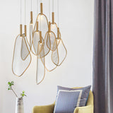 Modern Gold Fan Shape Pendant Light Integrated LED Tropical Design Chandelier