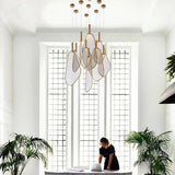 Modern Gold Fan Shape Pendant Light Integrated LED Tropical Design Chandelier