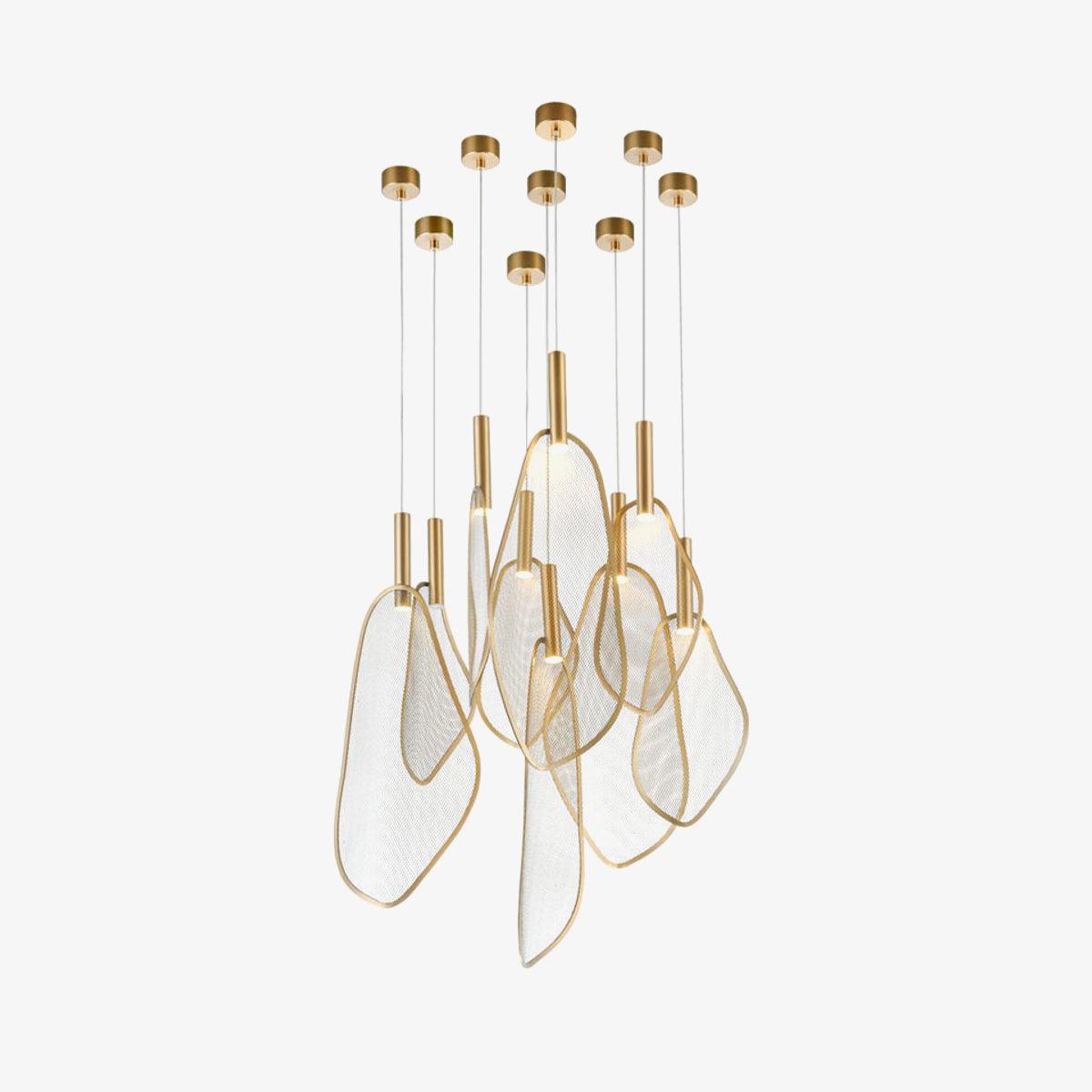 Modern Gold Fan Shape Pendant Light Integrated LED Tropical Design Chandelier