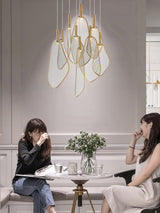 Modern Gold Fan Shape Pendant Light Integrated LED Tropical Design Chandelier