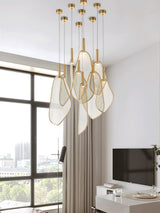 Modern Gold Fan Shape Pendant Light Integrated LED Tropical Design Chandelier
