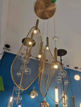 Modern Gold Fan Shape Pendant Light Integrated LED Tropical Design Chandelier