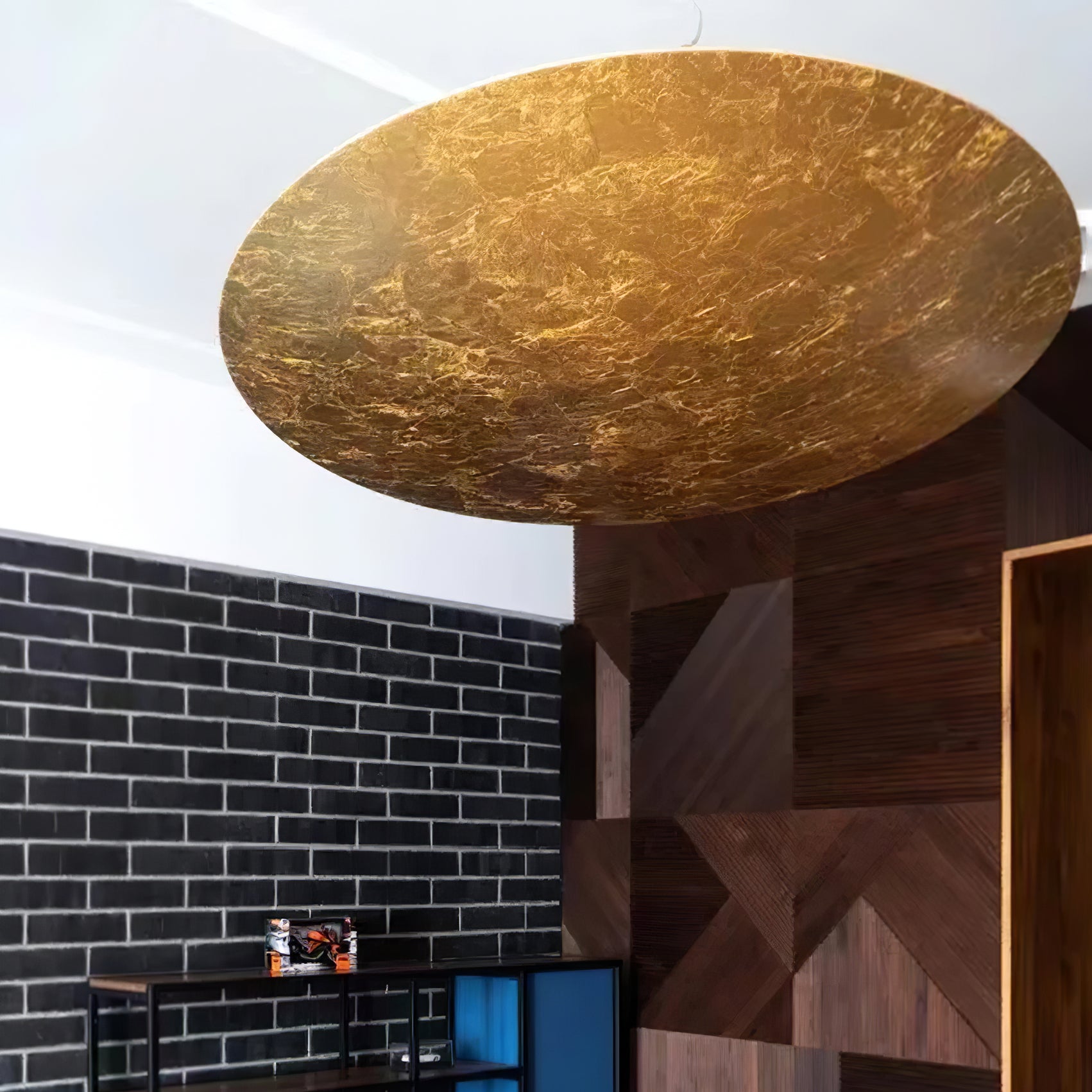 Modern Gold Foil Gong Pendant Lamp Minimalist LED Circular Hanging Light