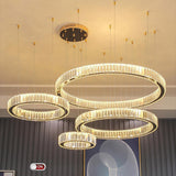 Modern Gold Four Ring Crystal Chandelier Large LED Pendant Lighting for Living Room Foyer