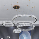 Modern Gold Four Ring Crystal Chandelier Large LED Pendant Lighting for Living Room Foyer