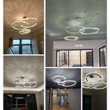 Modern Gold Four Ring Crystal Chandelier Large LED Pendant Lighting for Living Room Foyer
