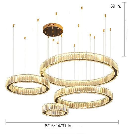 Modern Gold Four Ring Crystal Chandelier Large LED Pendant Lighting for Living Room Foyer