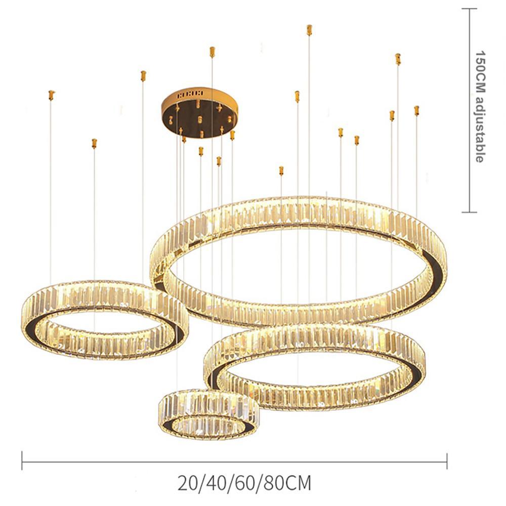Modern Gold Four Ring Crystal Chandelier Large LED Pendant Lighting for Living Room Foyer