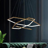 Modern Gold Geometric Ring LED Chandelier Stainless Steel Pendant Light for Dining Room