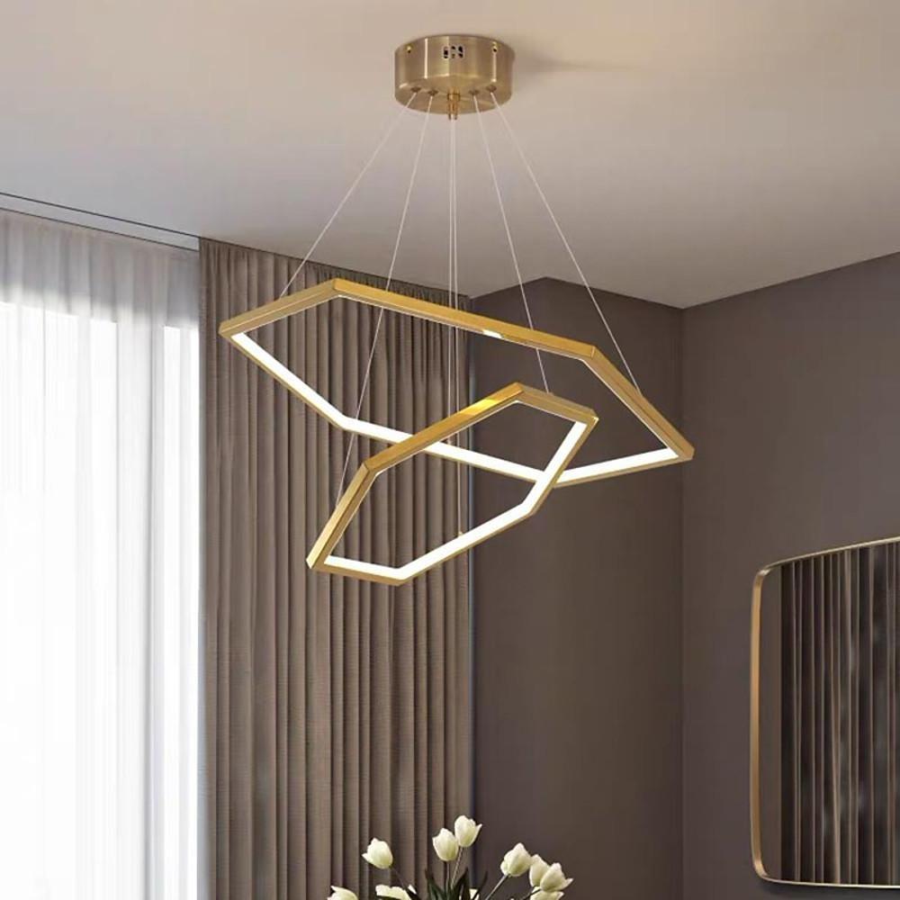 Modern Gold Geometric Ring LED Chandelier Stainless Steel Pendant Light for Dining Room