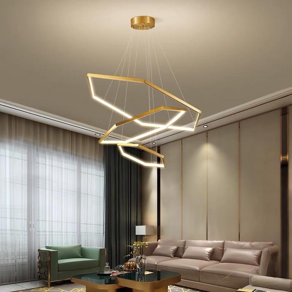 Modern Gold Geometric Ring LED Chandelier Stainless Steel Pendant Light for Dining Room
