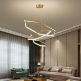 Modern Gold Geometric Ring LED Chandelier Stainless Steel Pendant Light for Dining Room