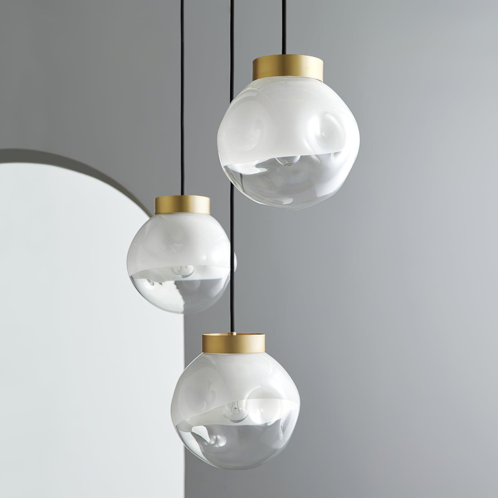 Modern Gold Globe Pendant Light with Semi White Glass Sphere for Kitchen and Dining Room