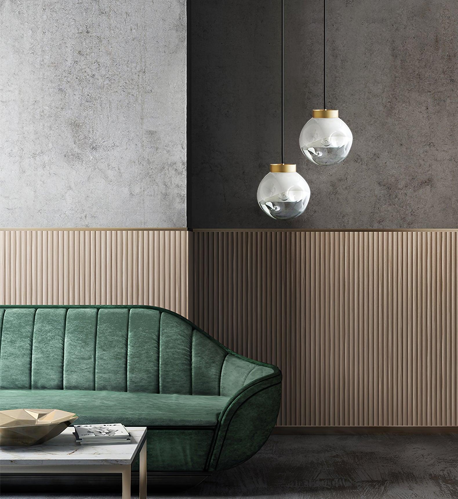 Modern Gold Globe Pendant Light with Semi White Glass Sphere for Kitchen and Dining Room