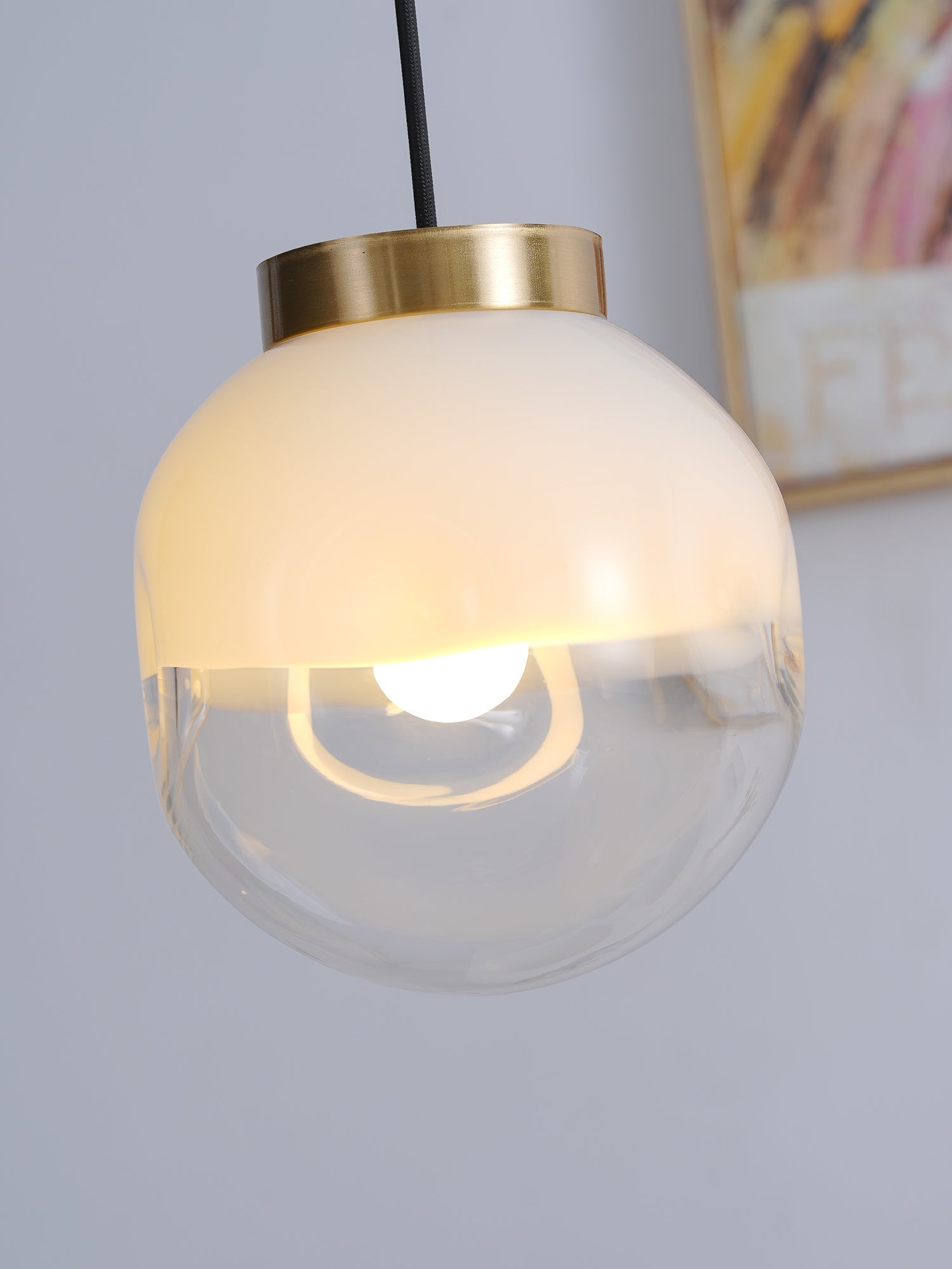 Modern Gold Globe Pendant Light with Semi White Glass Sphere for Kitchen and Dining Room