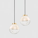 Modern Gold Globe Pendant Light with Semi White Glass Sphere for Kitchen and Dining Room