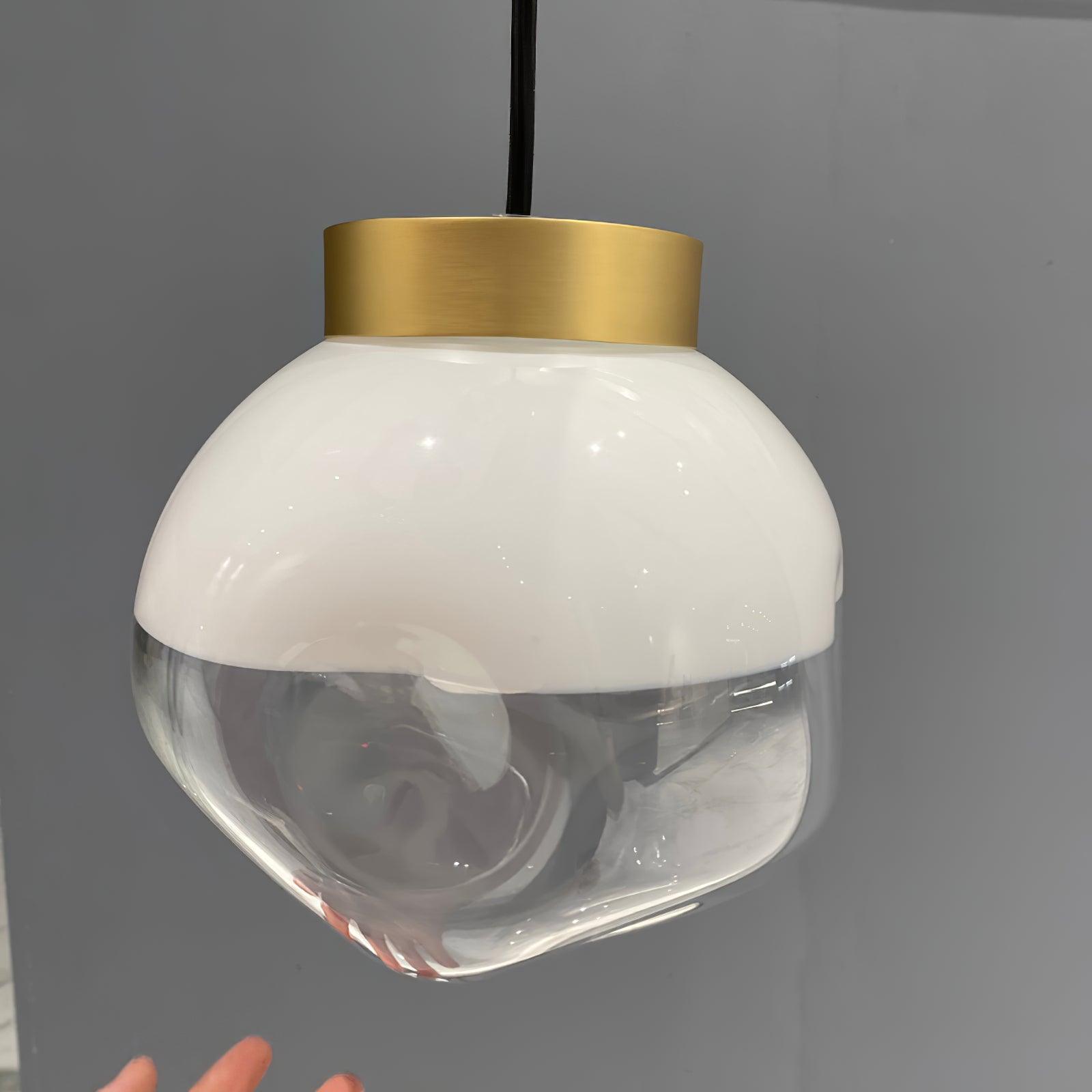 Modern Gold Globe Pendant Light with Semi White Glass Sphere for Kitchen and Dining Room