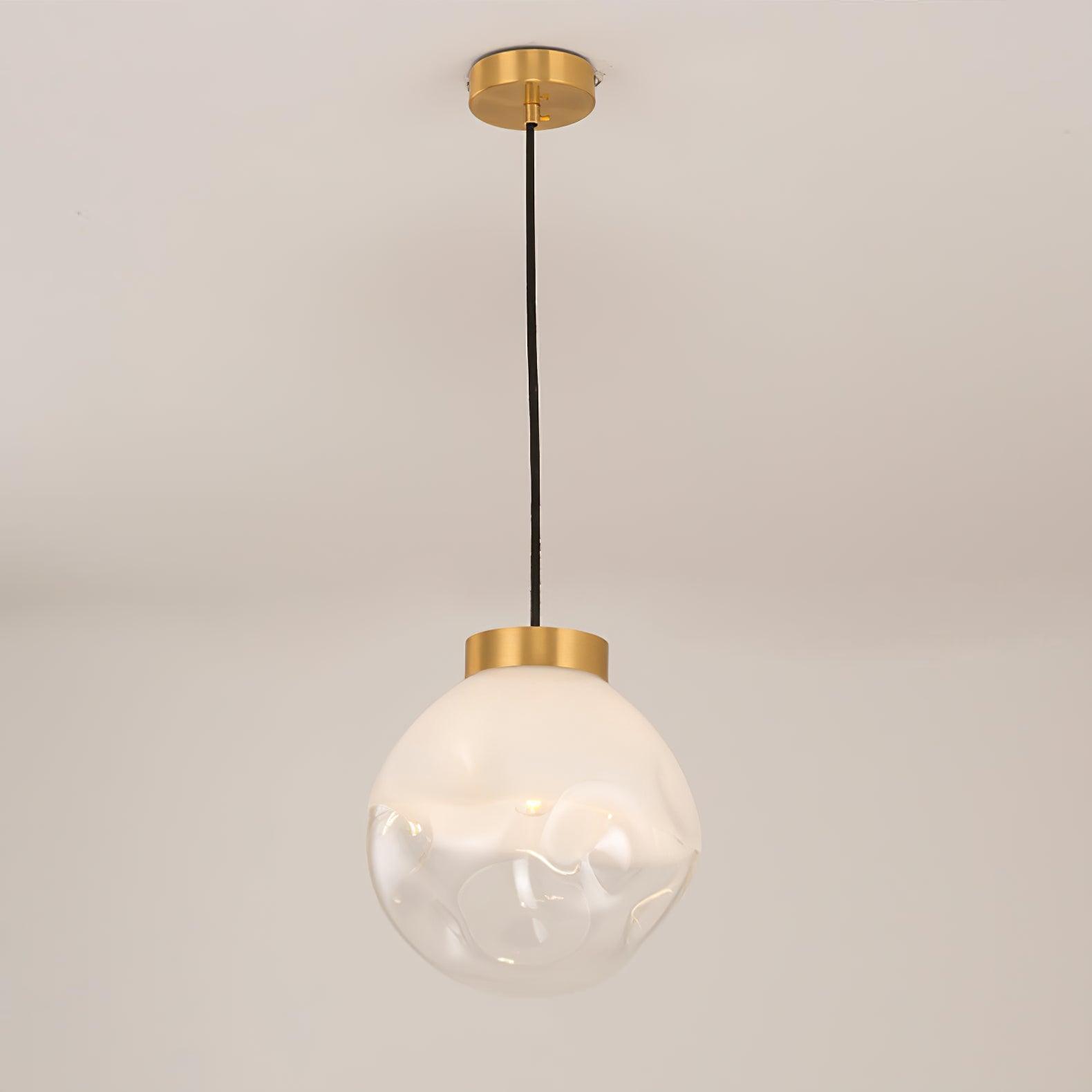 Modern Gold Globe Pendant Light with Semi White Glass Sphere for Kitchen and Dining Room