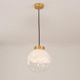 Modern Gold Globe Pendant Light with Semi White Glass Sphere for Kitchen and Dining Room