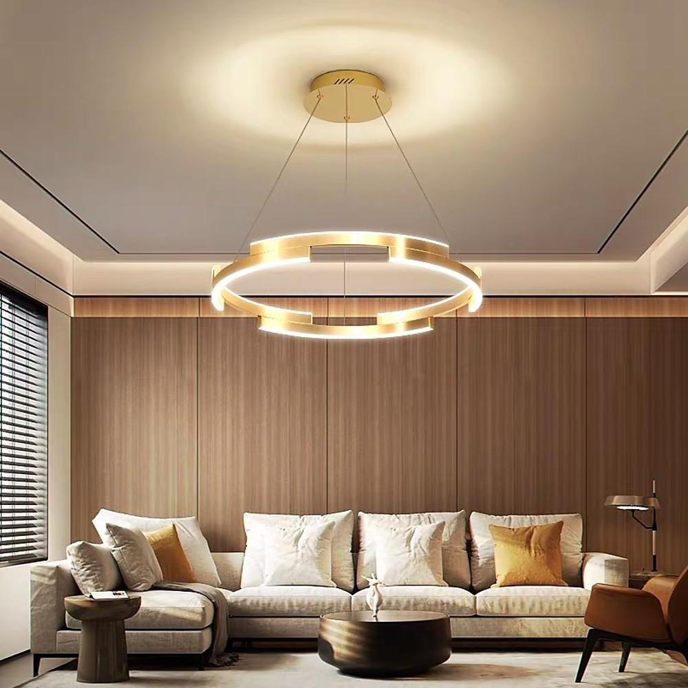 Modern Gold Interlocking Ring LED Chandelier Luxury Circular Pendant Lighting for Living Room