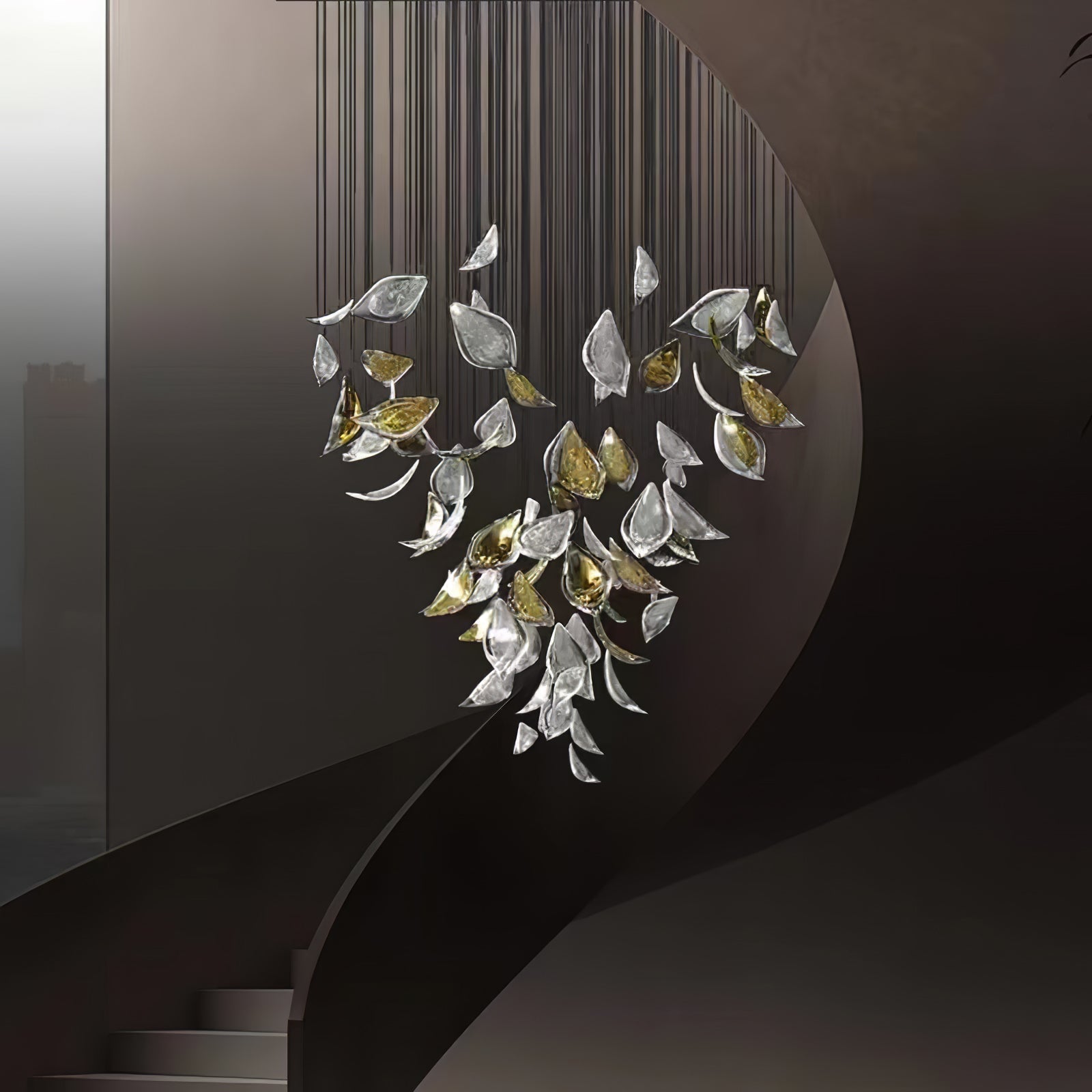 Modern Gold Leaf Chandelier Large Floating Leaves LED Ceiling Light Fixture