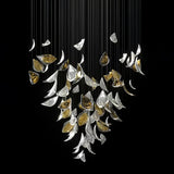Modern Gold Leaf Chandelier Large Floating Leaves LED Ceiling Light Fixture