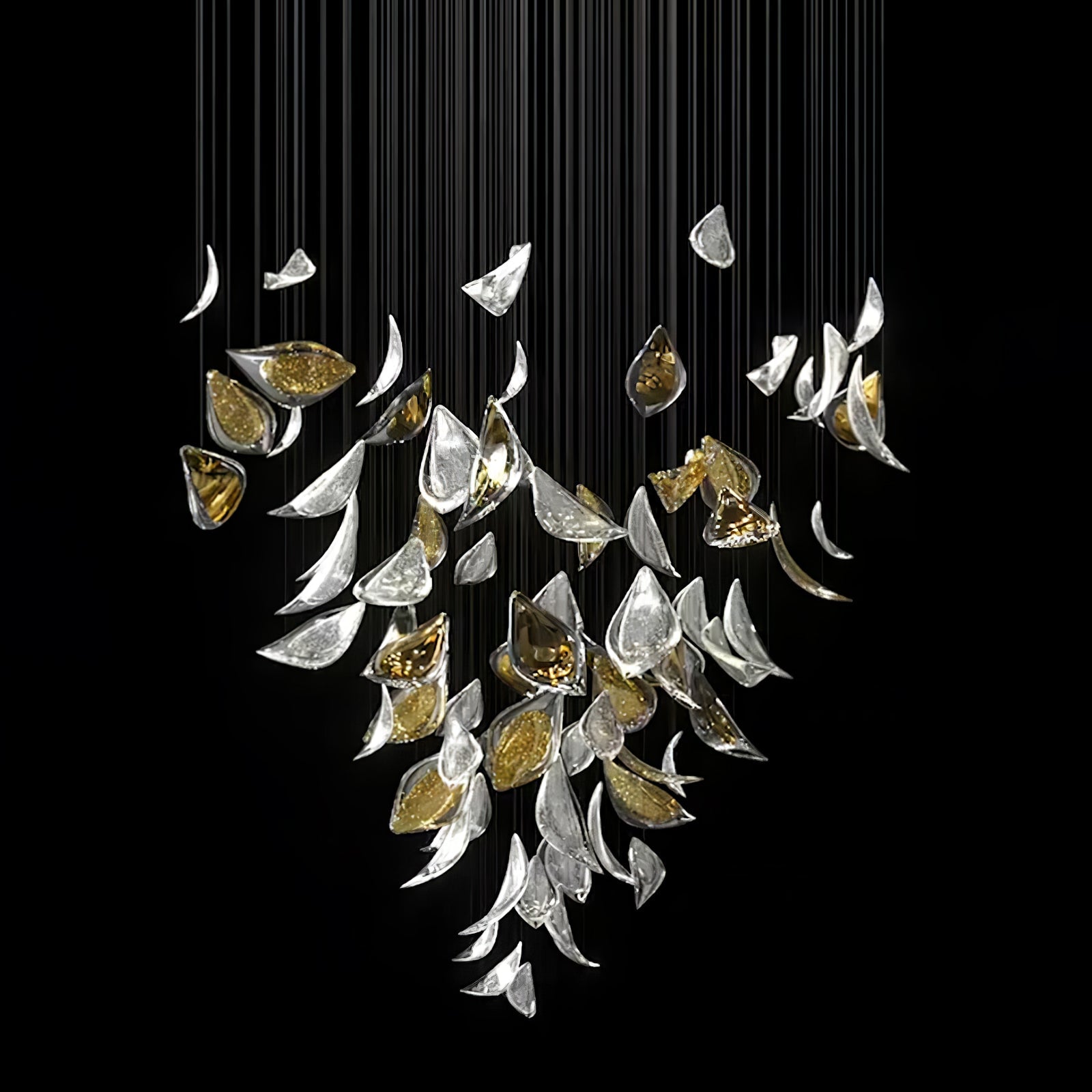 Modern Gold Leaf Chandelier Large Floating Leaves LED Ceiling Light Fixture