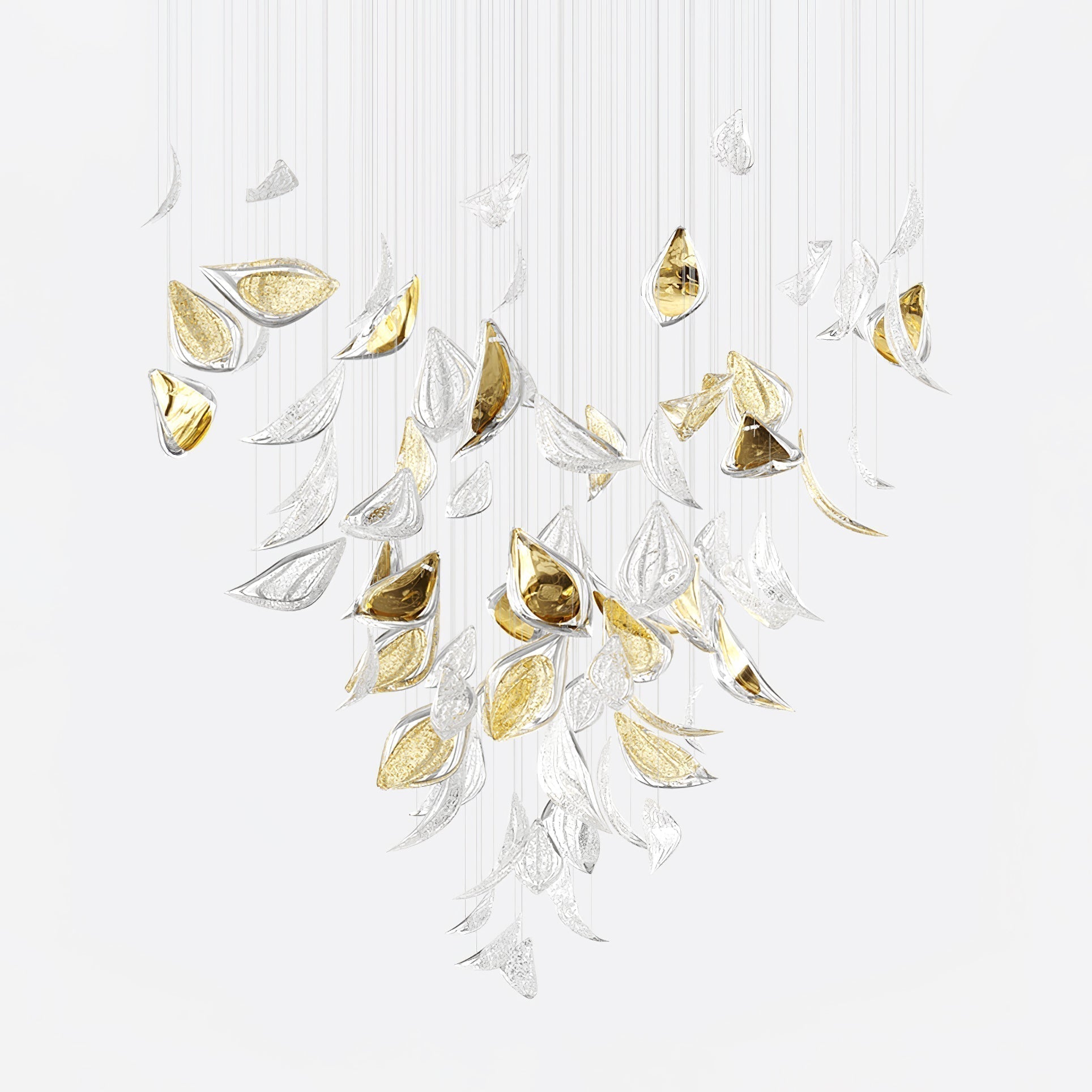 Modern Gold Leaf Chandelier Large Floating Leaves LED Ceiling Light Fixture