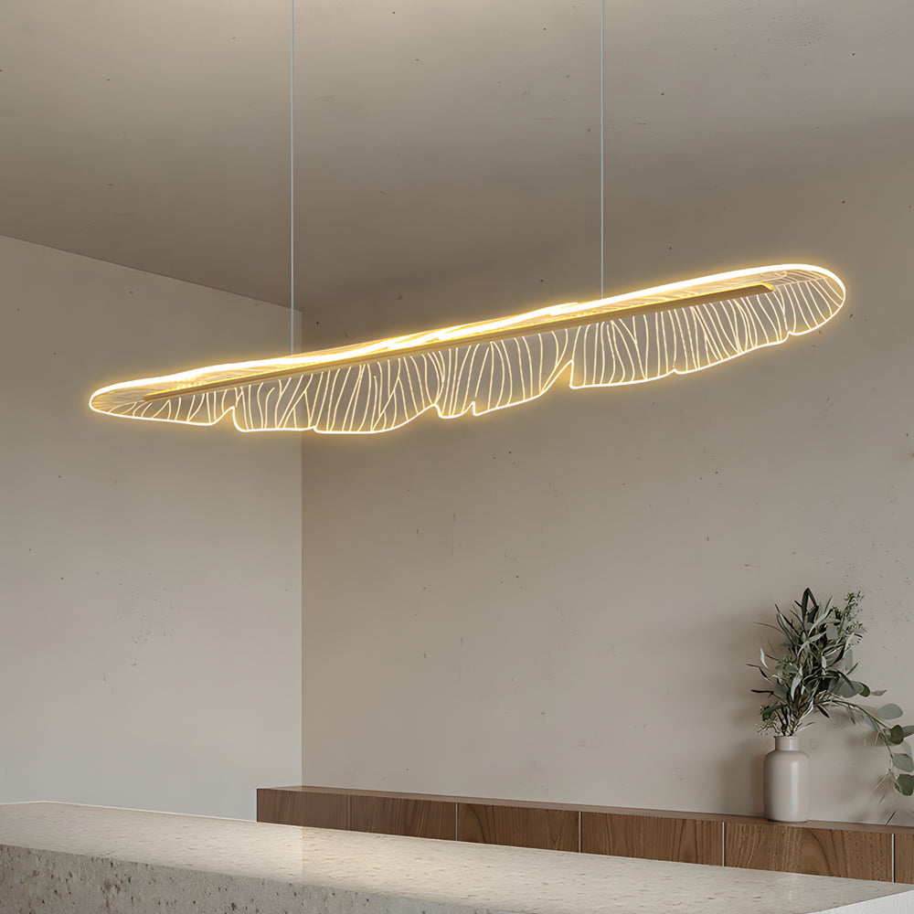 Modern Gold Leaf Feather LED Chandelier with 3 Step Color Dimming for Dining Room