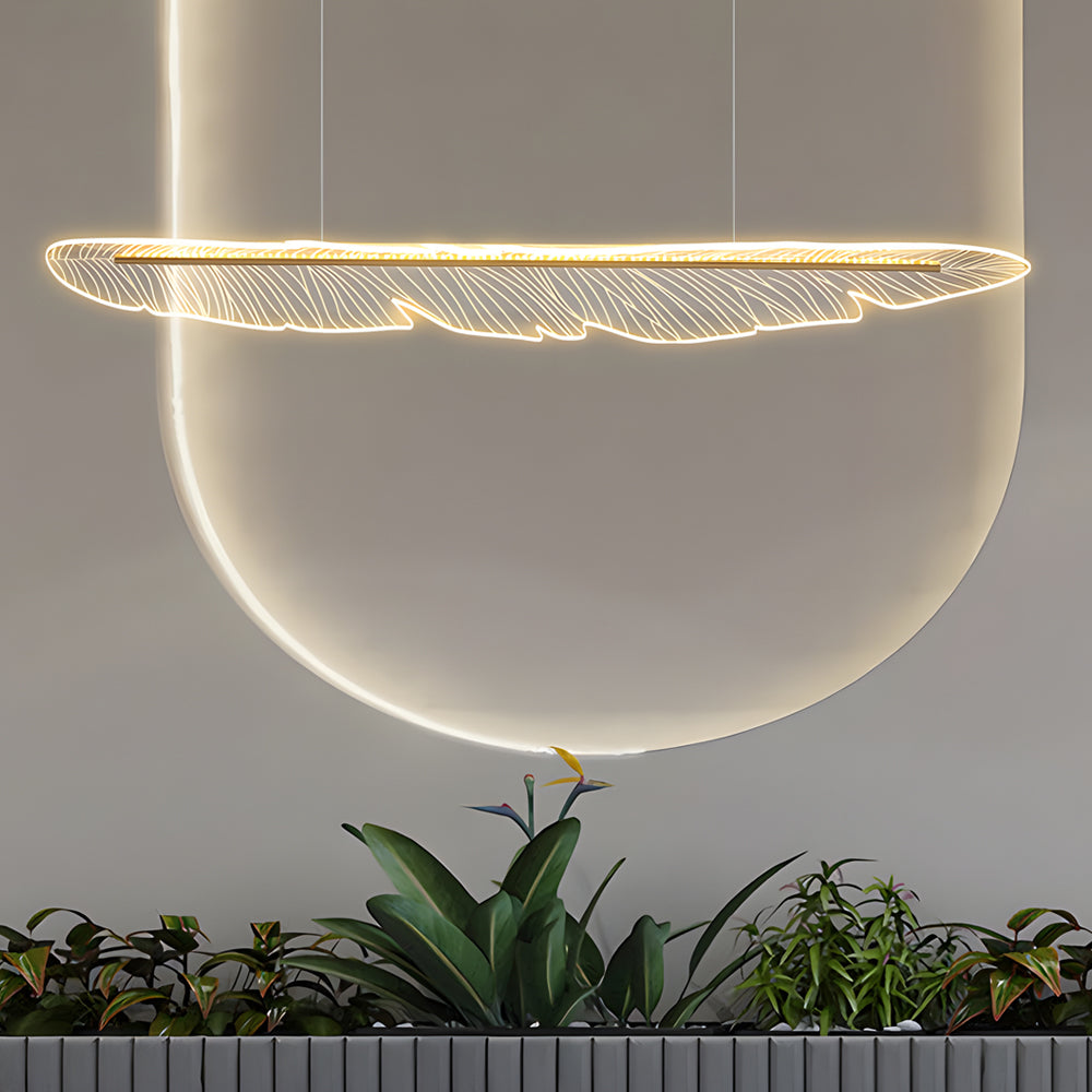Modern Gold Leaf Feather LED Chandelier with 3 Step Color Dimming for Dining Room