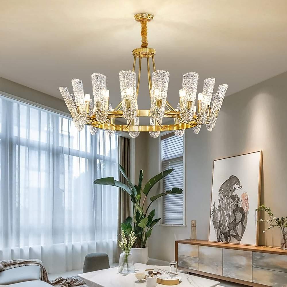 Modern Gold LED Chandelier with Glass Shades Nordic Pendant Lighting for Living Room