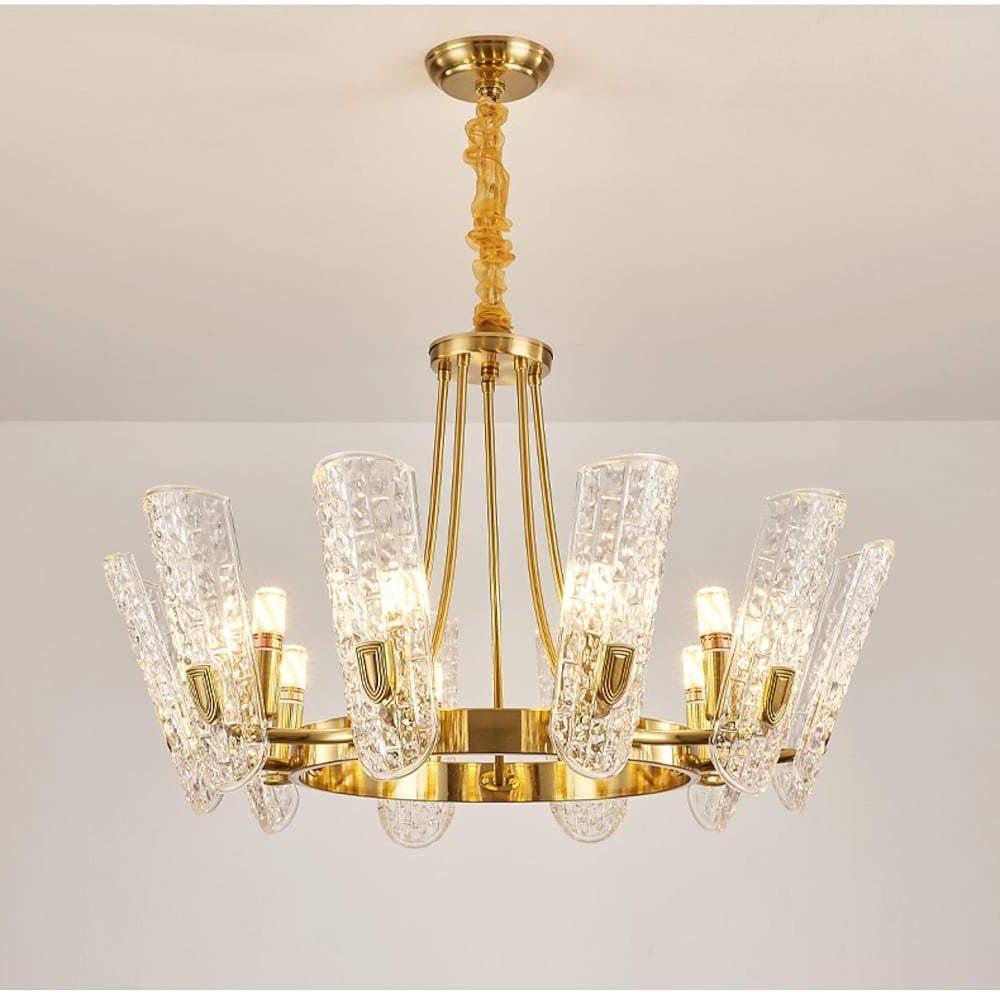 Modern Gold LED Chandelier with Glass Shades Nordic Pendant Lighting for Living Room