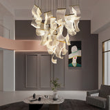 Modern Gold LED Chandelier with Irregular Acrylic Paper Curls and Stepless Dimming