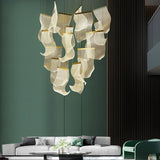Modern Gold LED Chandelier with Irregular Acrylic Paper Curls and Stepless Dimming