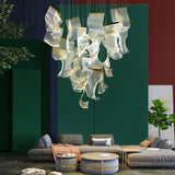 Modern Gold LED Chandelier with Irregular Acrylic Paper Curls and Stepless Dimming