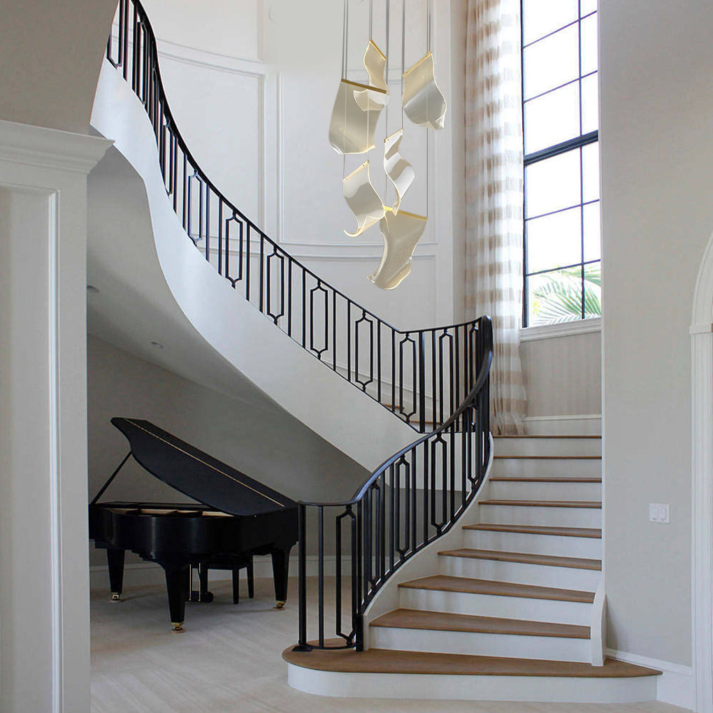 Modern Gold LED Chandelier with Irregular Acrylic Paper Curls and Stepless Dimming