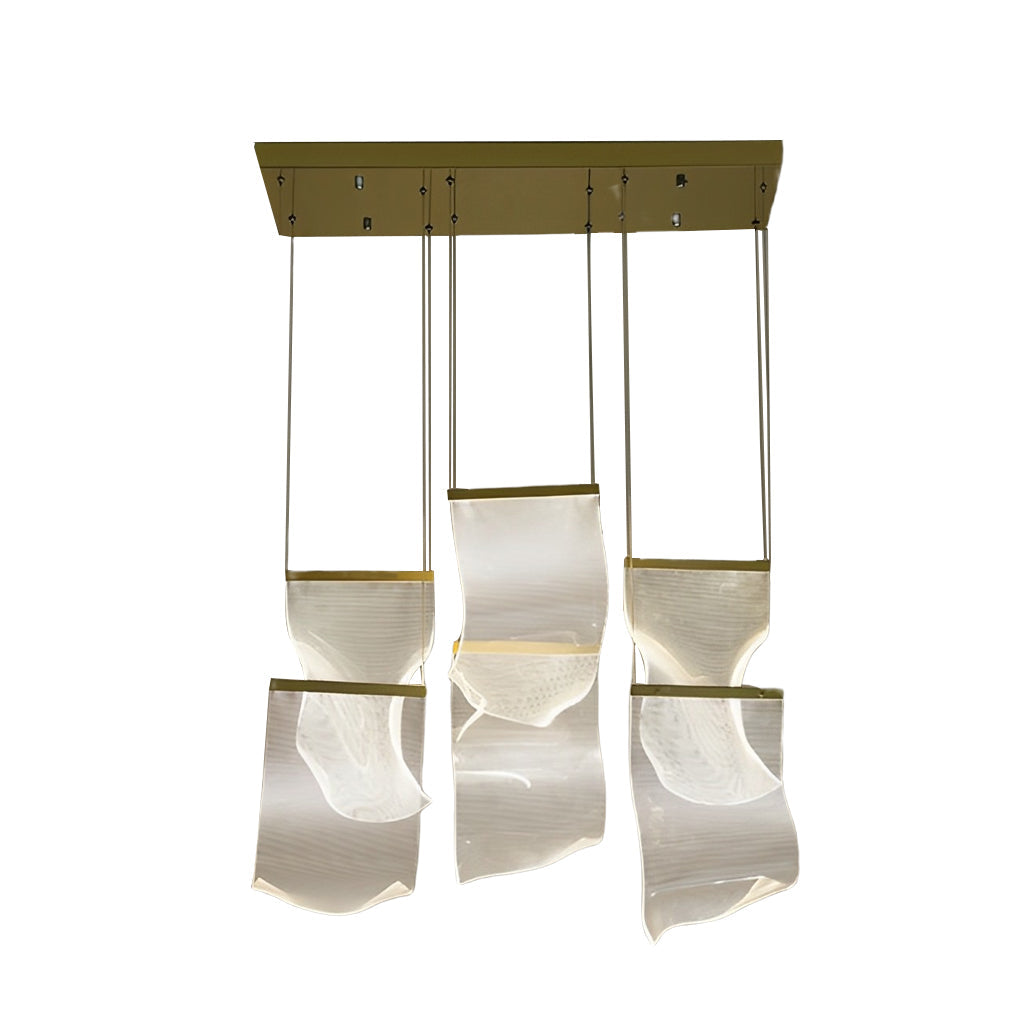 Modern Gold LED Chandelier with Irregular Acrylic Paper Curls and Stepless Dimming