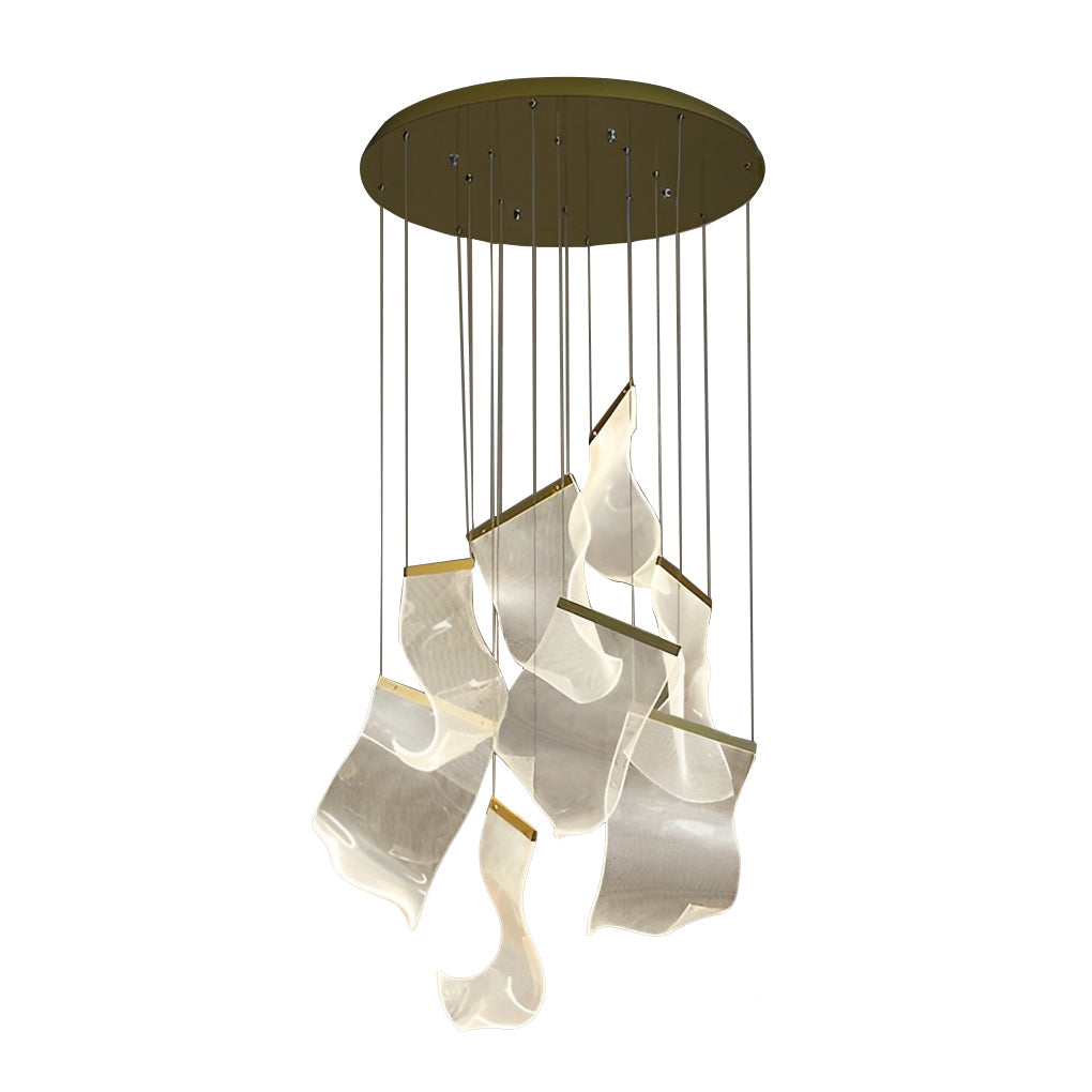 Modern Gold LED Chandelier with Irregular Acrylic Paper Curls and Stepless Dimming