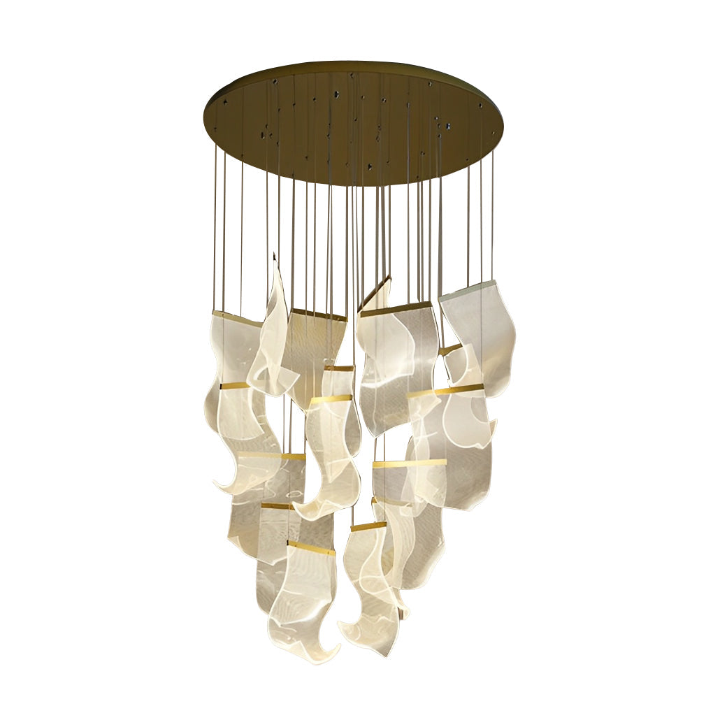Modern Gold LED Chandelier with Irregular Acrylic Paper Curls and Stepless Dimming