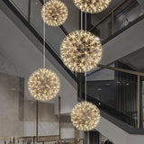 Modern Gold LED Spark Ball Pendant Light Spherical Fireworks Chandelier for Modern Interiors