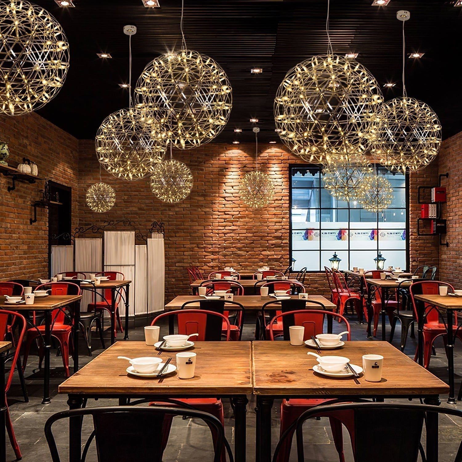 Modern Gold LED Spark Ball Pendant Light Spherical Fireworks Chandelier for Modern Interiors